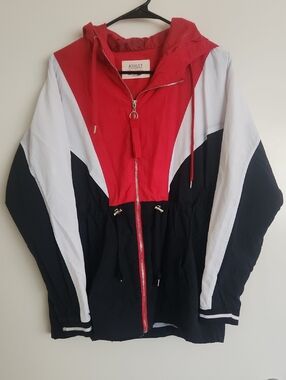 Ashley By 26 International Red, Black & White Colorblock Hooded Bomber Jacket